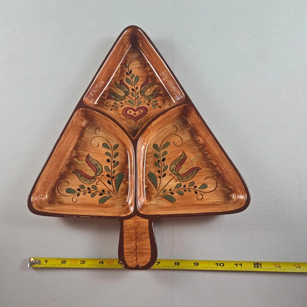 Pennsbury Pottery‎ Christmas Tree Serving Dish Brown Folk Art Hand Painted